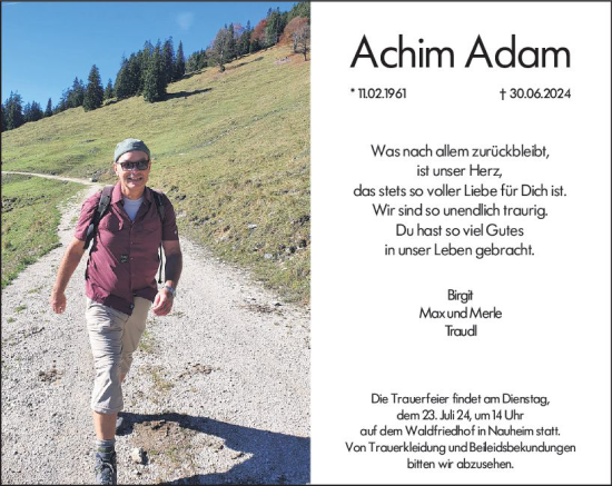 Traueranzeige von Achim Adam von Rüsselsheimer Echo