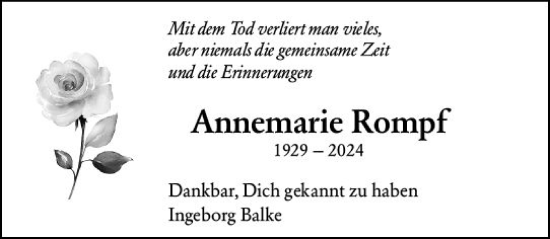 Traueranzeige von Annemarie Rompf von Wiesbadener Kurier