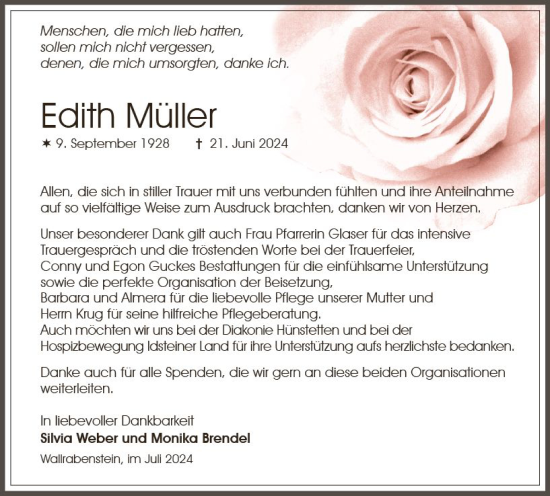 Traueranzeige von Edith Müller von Idsteiner Land/Untertaunus
