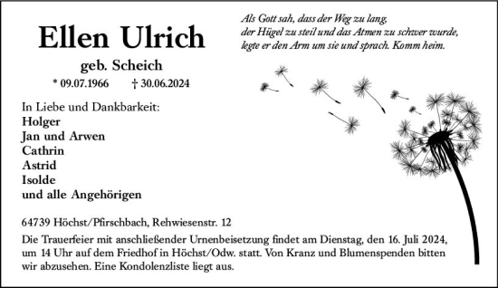 Traueranzeige von Ellen Ulrich von Odenwälder Echo