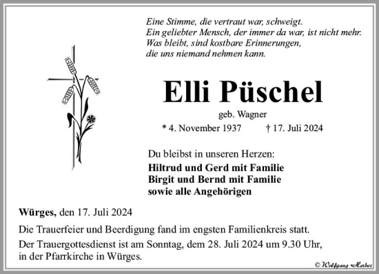 Traueranzeige von Elli Püschel von Camberger Anzeiger