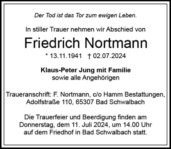 Traueranzeige von Friedrich Nortmann von Idsteiner Land/Untertaunus