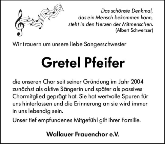 Traueranzeige von Gretel Pfeifer von Hinterländer Anzeiger