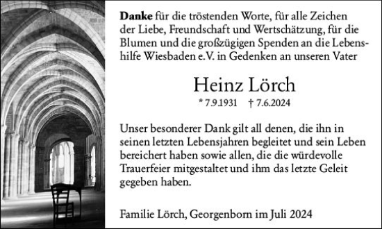 Traueranzeige von Heinz Lörch von Wiesbadener Kurier
