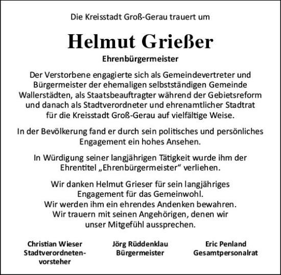 Traueranzeige von Helmut Grießer von Groß-Gerauer Echo
