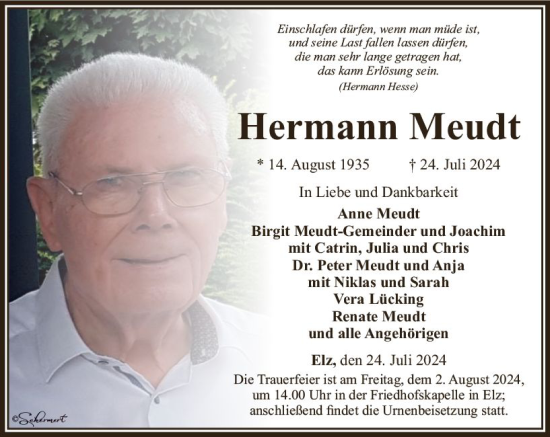 Traueranzeige von Hermann Meudt von Nassauische Neue Presse