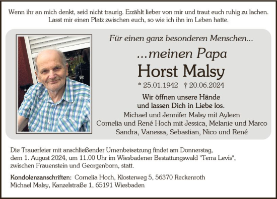 Traueranzeige von Horst Malsy von Wiesbadener Kurier