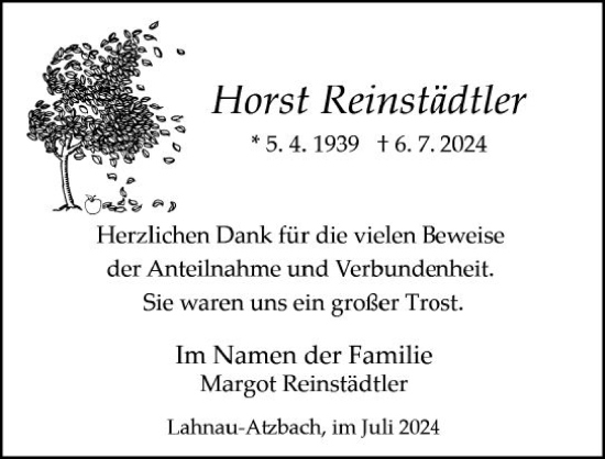 Traueranzeige von Horst Reinstädtler von Wetzlarer Neue Zeitung