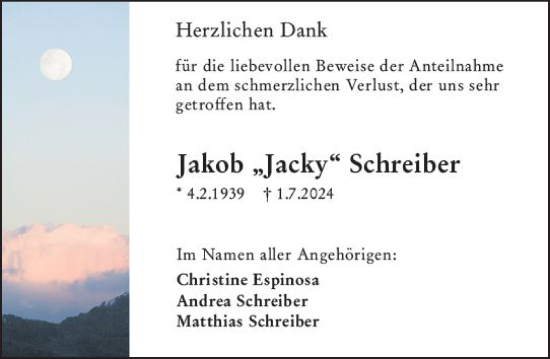 Traueranzeige von Jakob Schreiber von Hochheimer Zeitung