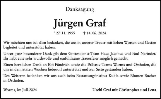 Traueranzeige von Jürgen Graf von Wormser Zeitung