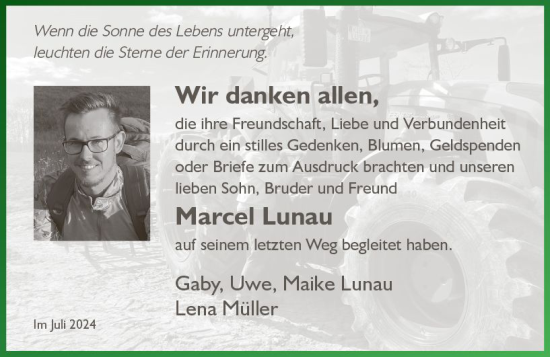 Traueranzeige von Marcel Lunau von Allgemeine Zeitung Alzey