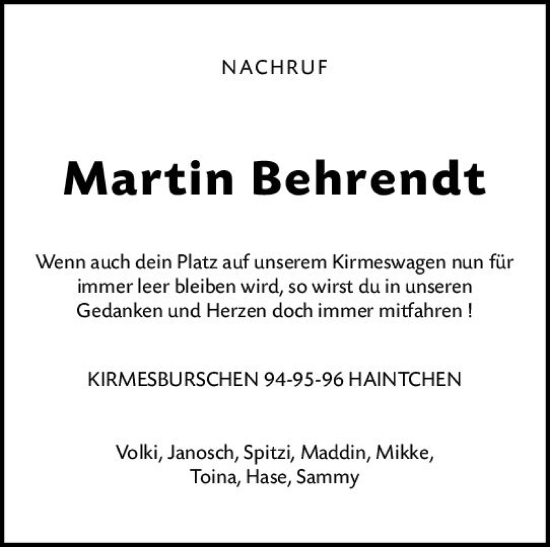 Traueranzeige von Martin Behrendt von Camberger Anzeiger