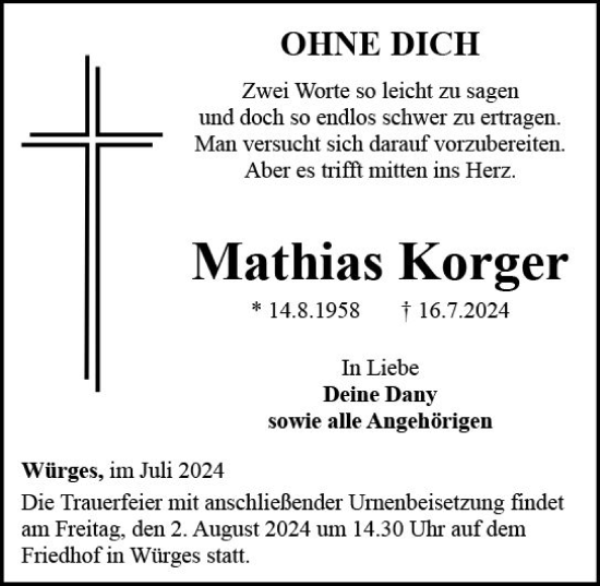 Traueranzeige von Mathias Korger von Camberger Anzeiger