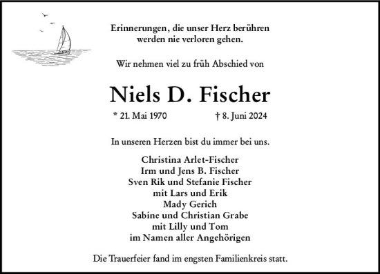 Traueranzeige von Niels  Fischer von Wiesbadener Kurier
