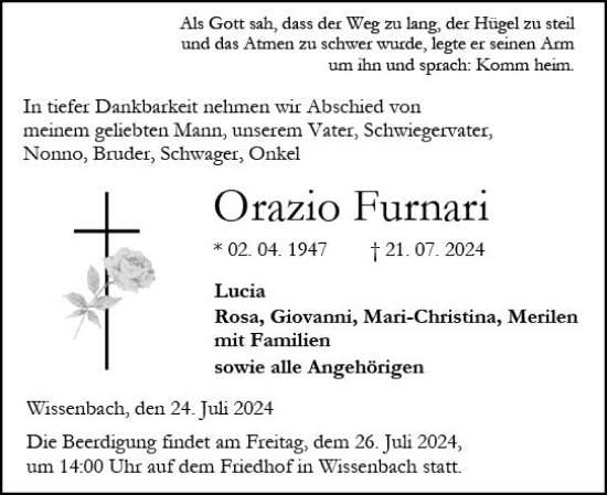 Traueranzeige von Orazio Furnari von Dill Block