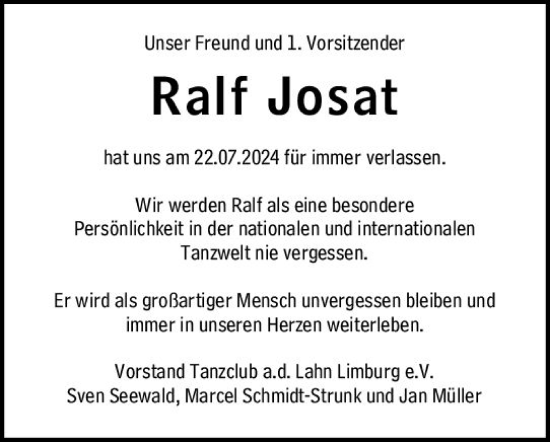 Traueranzeige von Ralf Josat von Nassauische Neue Presse