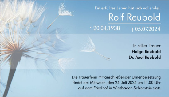 Traueranzeige von Rolf Reubold von Wiesbadener Kurier