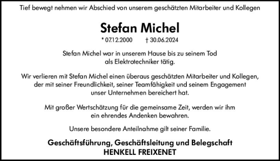 Traueranzeige von Stefan Michel von Wiesbadener Kurier