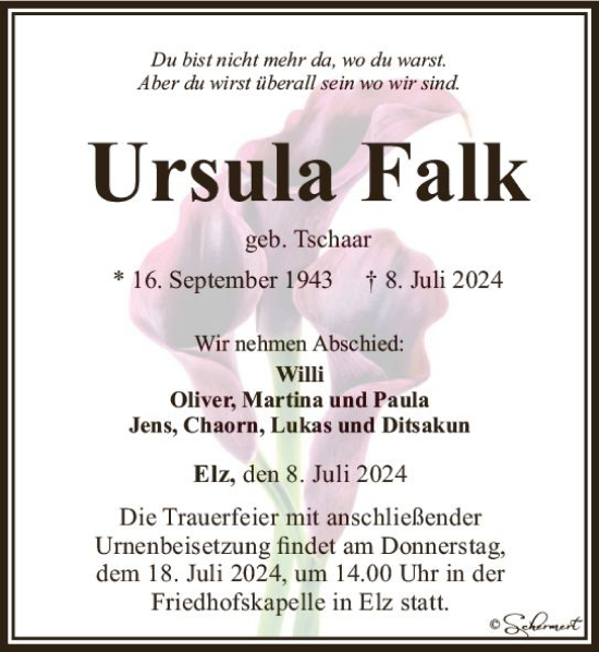 Traueranzeige von Ursula Falk von Nassauische Neue Presse