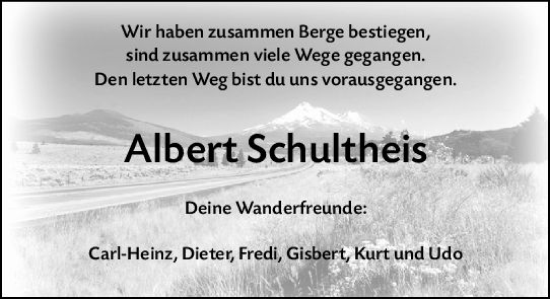 Traueranzeige von Albert Schultheis von Allgemeine Zeitung Mainz