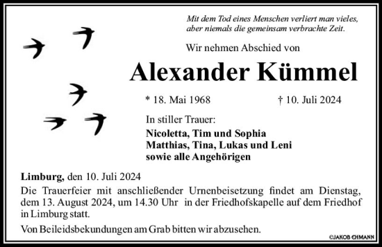 Traueranzeige von Alexander Kümmel von Nassauische Neue Presse
