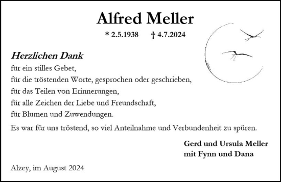 Traueranzeige von Alfred Meller von Allgemeine Zeitung Alzey