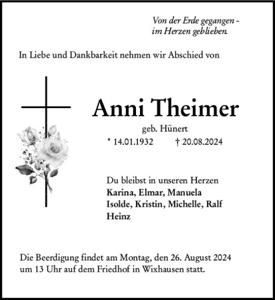 Traueranzeige von Anni Theimer von Darmstädter Echo