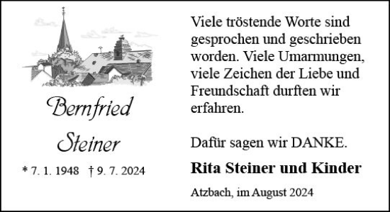 Traueranzeige von Bernfried Steiner von Wetzlarer Neue Zeitung