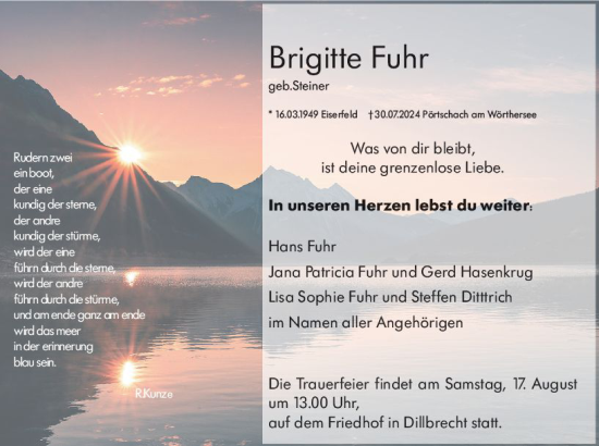 Traueranzeige von Brigitte Fuhr von Dill Block