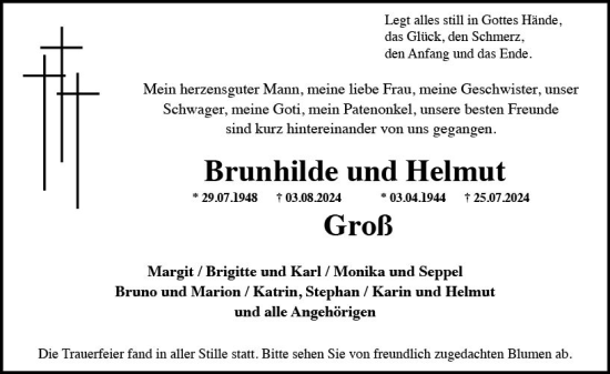 Traueranzeige von Brunhilde Groß von Wiesbadener Kurier