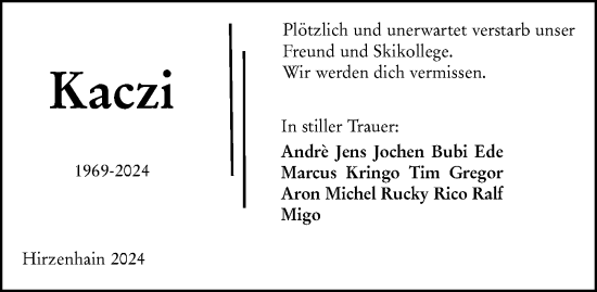 Traueranzeige von Carsten Kaczmarek von Dill Block