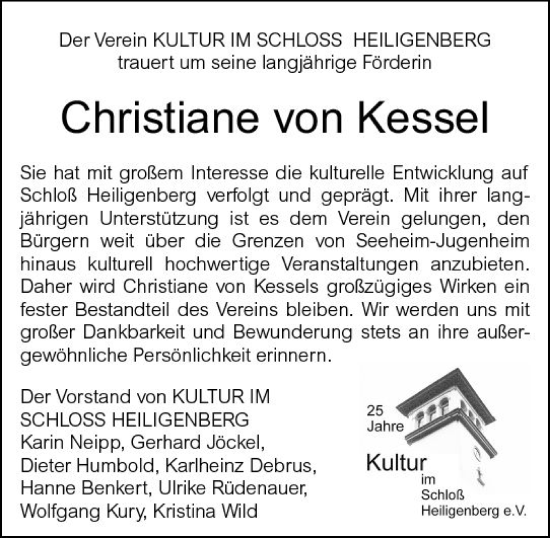 Traueranzeige von Christiane von Kessel von Darmstädter Echo