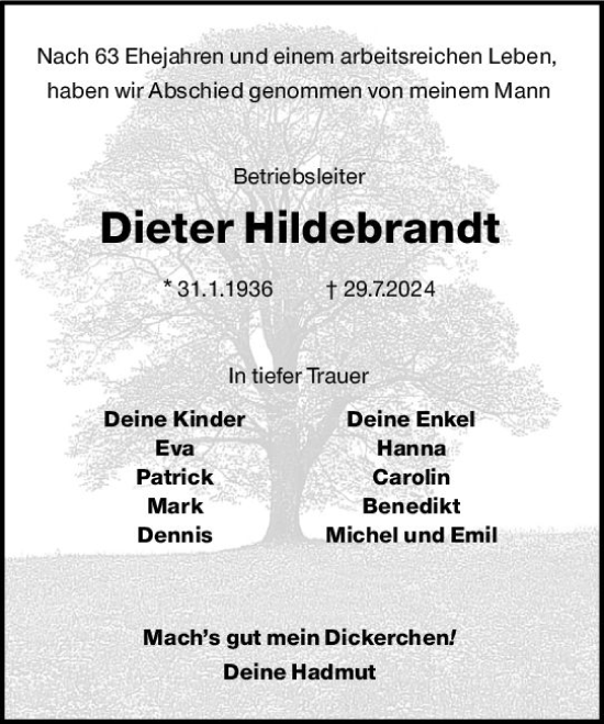 Traueranzeige von Dieter Hildebrandt von Dill Block