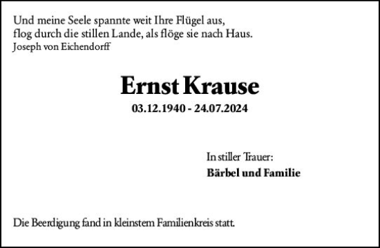 Traueranzeige von Ernst Krause von Nassauische Neue Presse