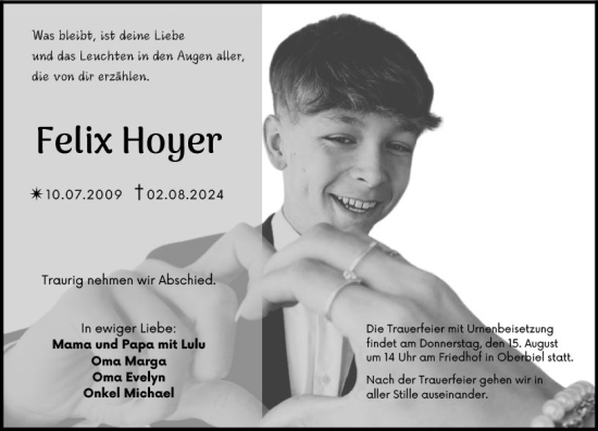 Traueranzeige von Felix Hoyer von Wetzlarer Neue Zeitung