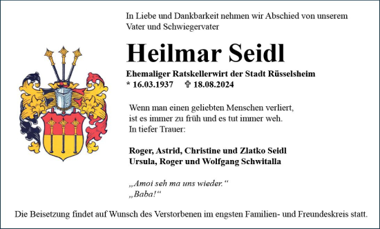Traueranzeige von Heilmar Seidl von Rüsselsheimer Echo