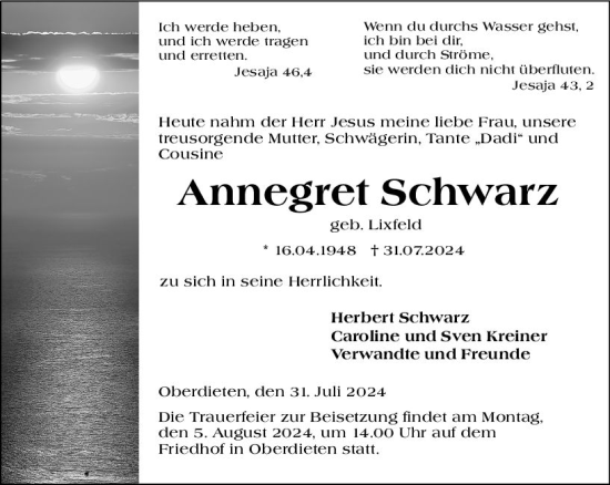 Traueranzeige von Herbert Schwarz von Hinterländer Anzeiger