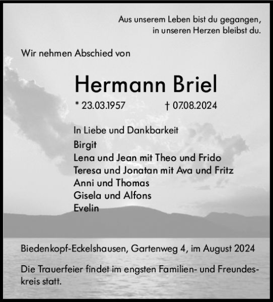 Traueranzeige von Hermann Briel von Hinterländer Anzeiger