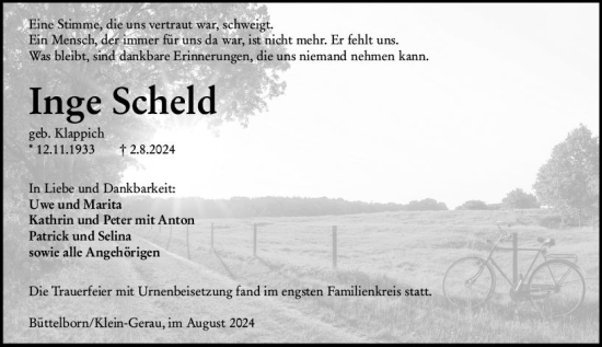 Traueranzeige von Inge Scheld von Groß-Gerauer Echo