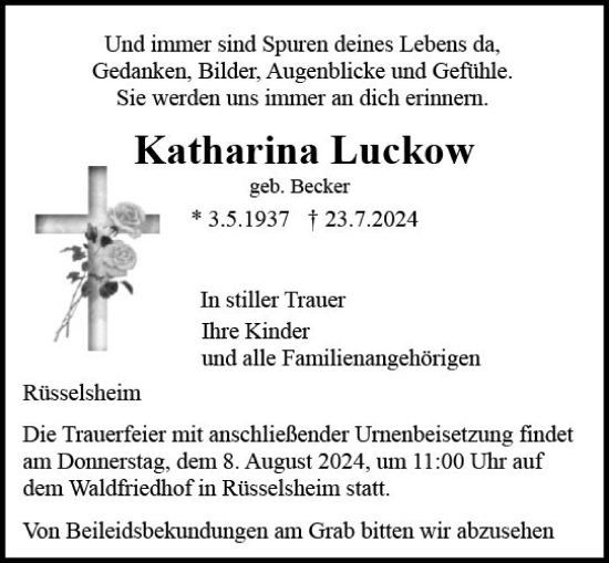 Traueranzeige von Katharina Luckow von Rüsselsheimer Echo