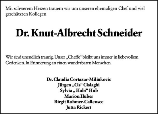 Traueranzeige von Knut-Albrecht Schneider von Allgemeine Zeitung Mainz