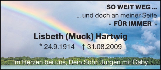 Traueranzeige von Lisbeth Hartwig von Allgemeine Zeitung Mainz