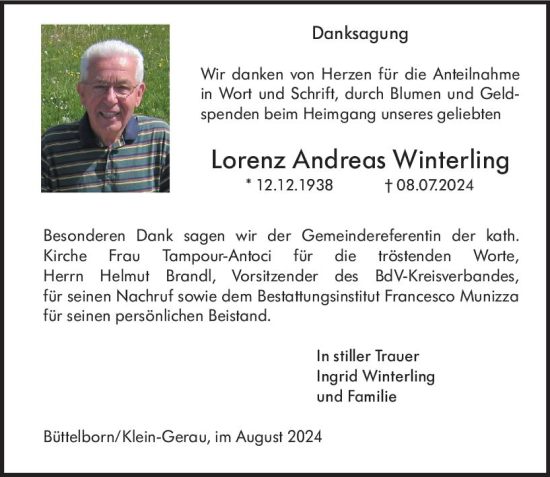 Traueranzeige von Lorenz Andreas Winterling von Groß-Gerauer Echo