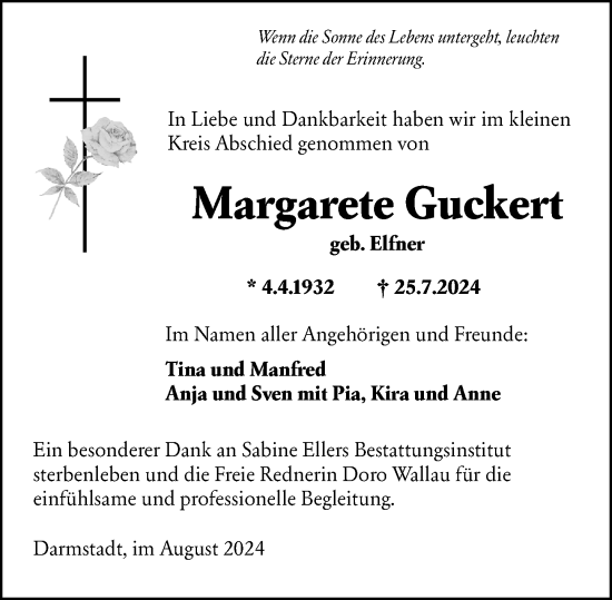 Traueranzeige von Margarete Guckert von Darmstädter Echo