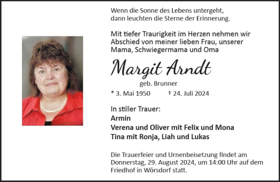 Traueranzeige von Margit Arndt von Idsteiner Land/Untertaunus