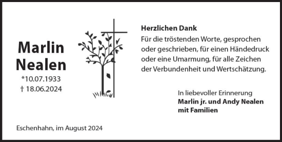 Traueranzeige von Marlin Nealen von Idsteiner Land/Untertaunus