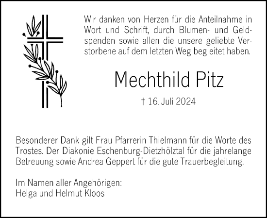 Traueranzeige von Mechthild Pitz von Dill Block