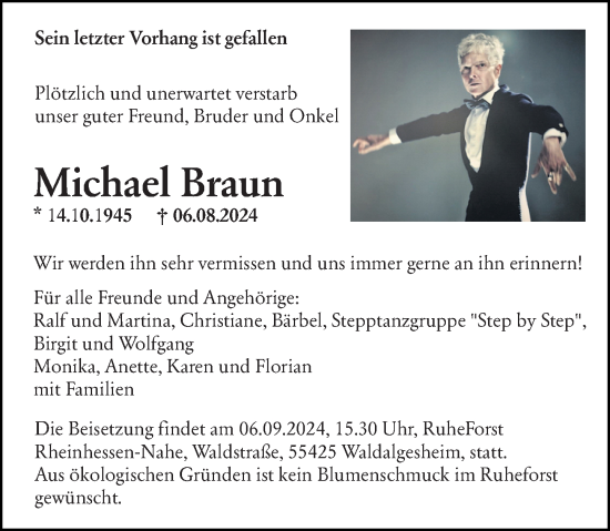 Traueranzeige von Michael Braun von Allgemeine Zeitung Mainz