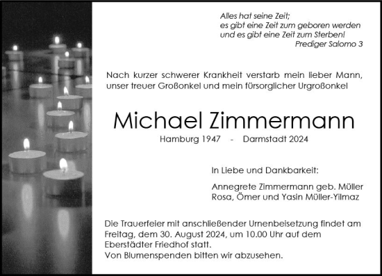 Traueranzeige von Michael Zimmermann von Darmstädter Echo