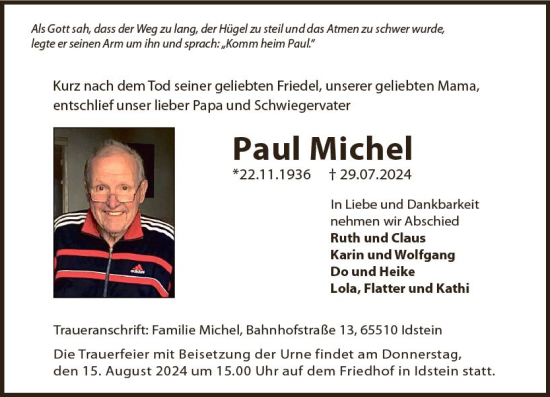 Traueranzeige von Paul Michel von Idsteiner Land/Untertaunus